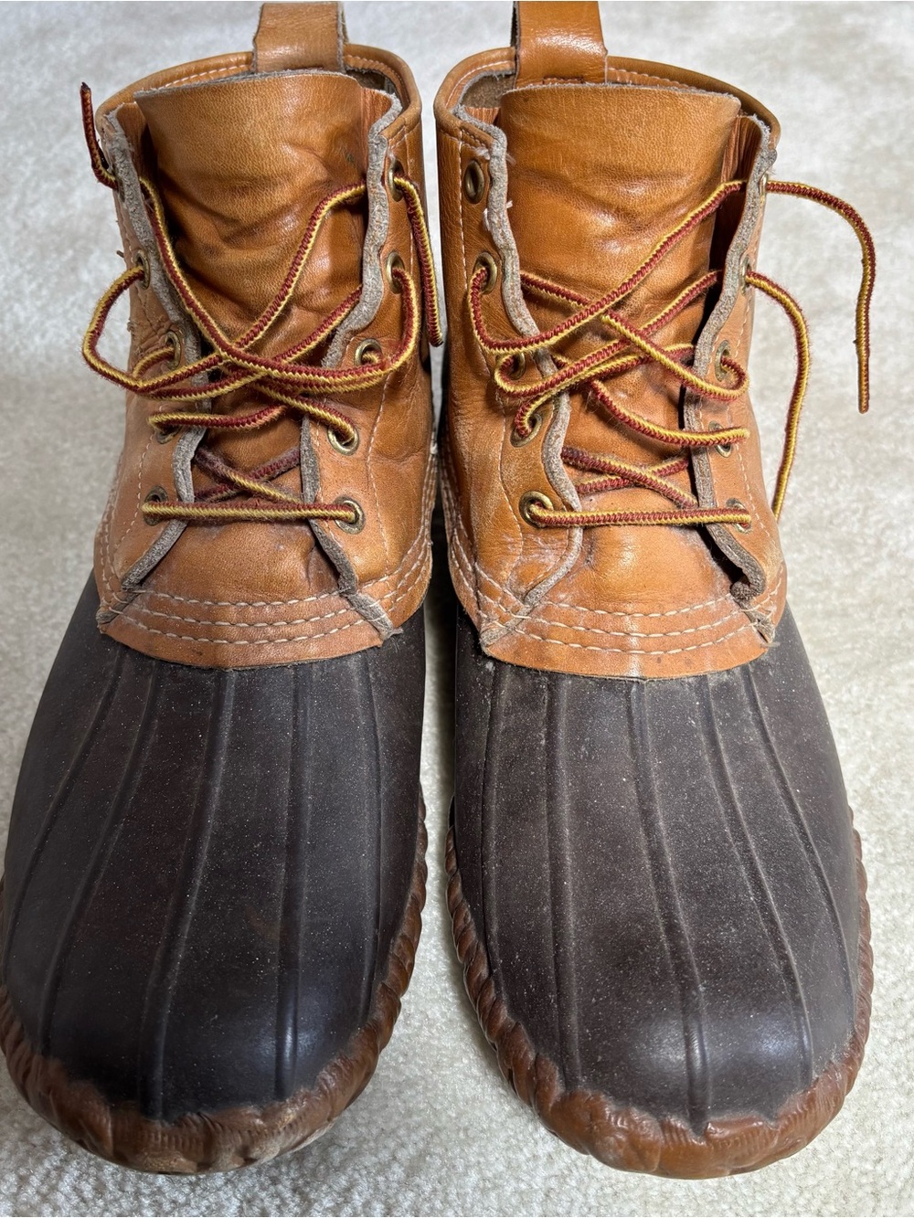 L.L. Bean Men’s Tan Leather and Dark Brown Rubber Duck Boots